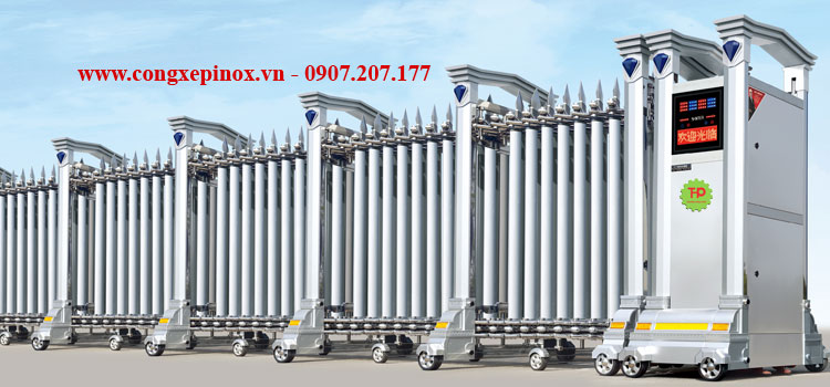 Cửa cổng xếp inox 304 chạy điện THP-092