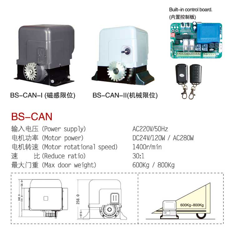 Motor cửa cổng lùa Baisheng BS-CAN-I-II